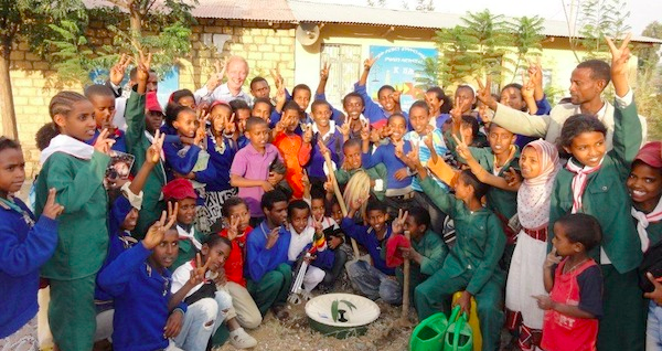 Pieter Hoff with the children of the primary school in Wukro Ethiopia
