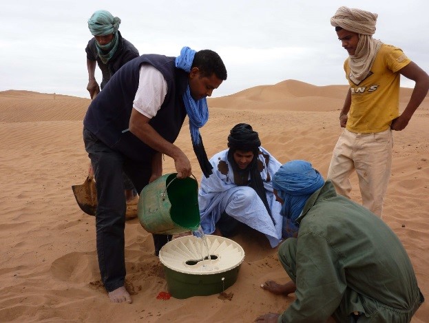 The Waterboxx plant cocoon makes it possible to plant trees and shrubs in the Sahara desert in Morocco