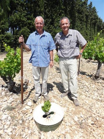 Trials in vine planting in cooperation with Coopérative de Beaumes de Venise and his director Mr Allen Ignace right