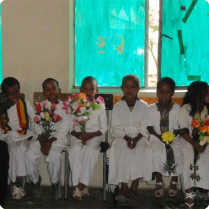 12 The reception committee of Salem School dressed like angels