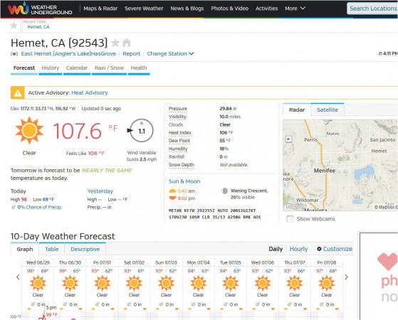 1. The weather in Hemet  California  at the end of June 2016